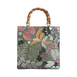 4199 Floral Embroidery Sequin Evening Bag with Bamboo Top-handle